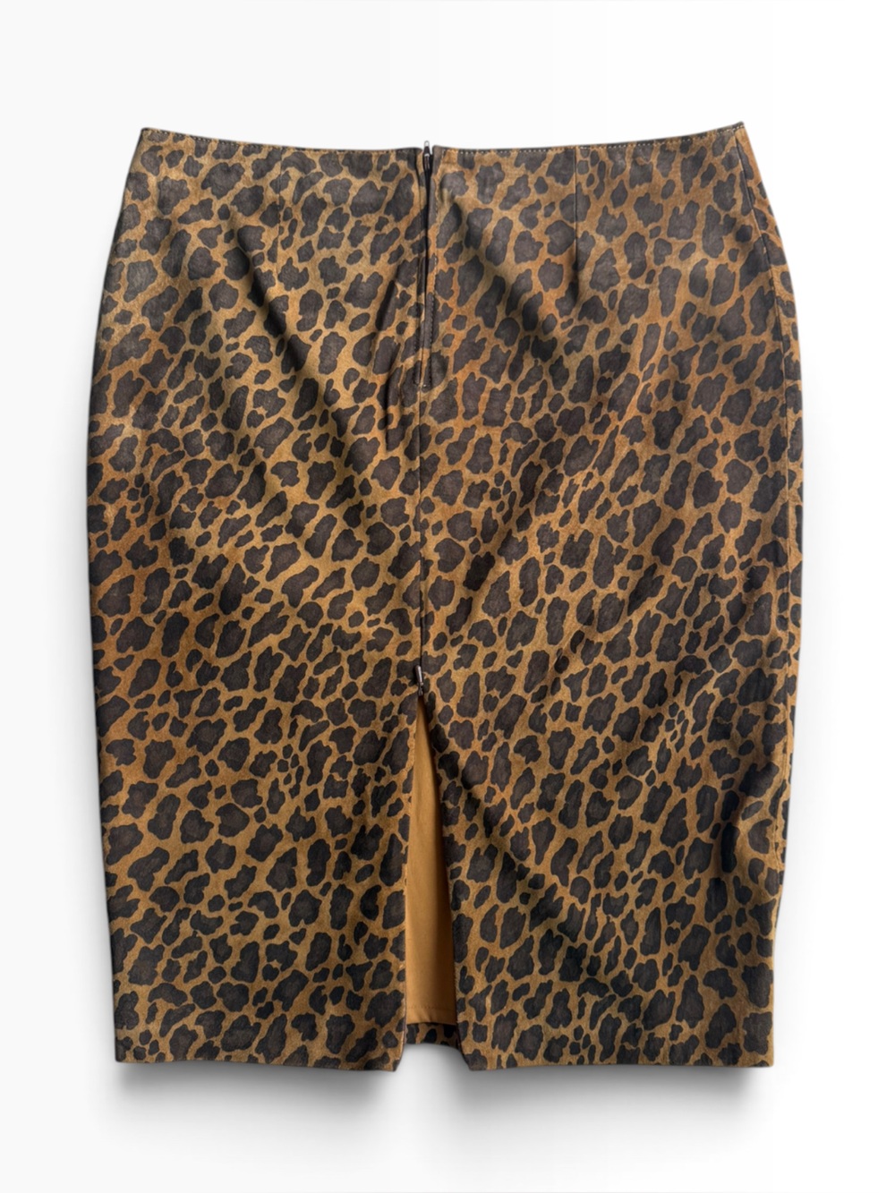 Danier Genuine Leather Leopard Print Suede Pencil Skirt Knee Length Zipper Sz 12 - Picture 3 of 6